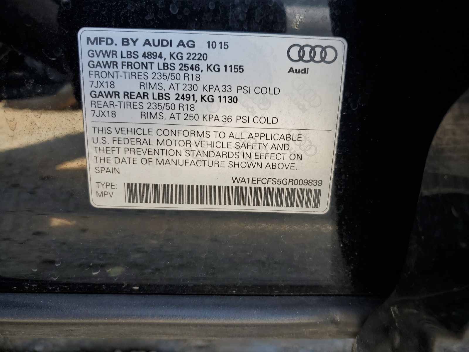 WA1EFCFS5GR009839 2016 Audi Q3 Premium Plus