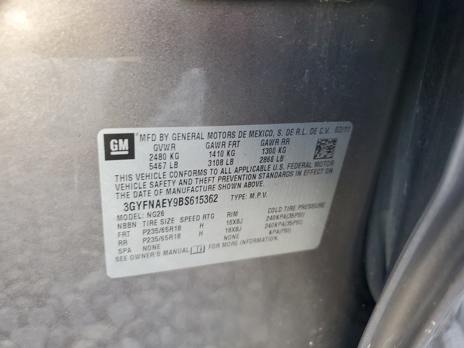 3GYFNAEY9BS615362 2011 Cadillac Srx Luxury Collection