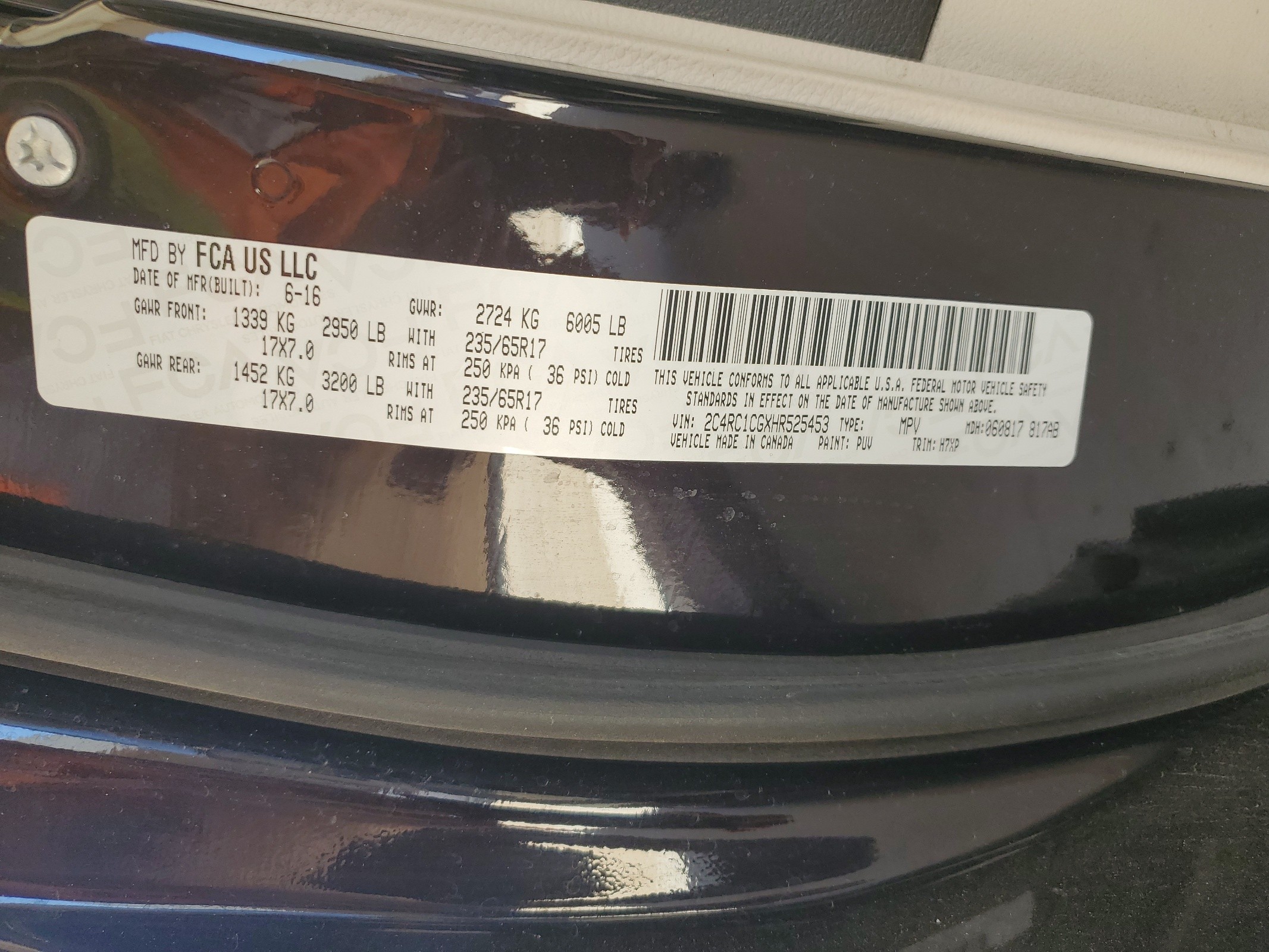 2C4RC1CGXHR525453 2017 Chrysler Pacifica Lx