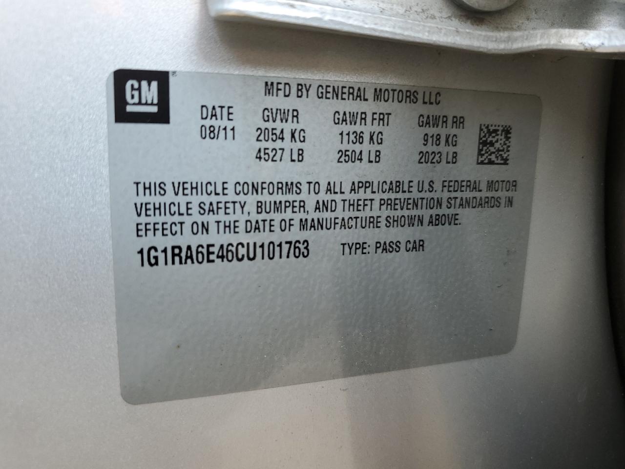 1G1RA6E46CU101763 2012 Chevrolet Volt