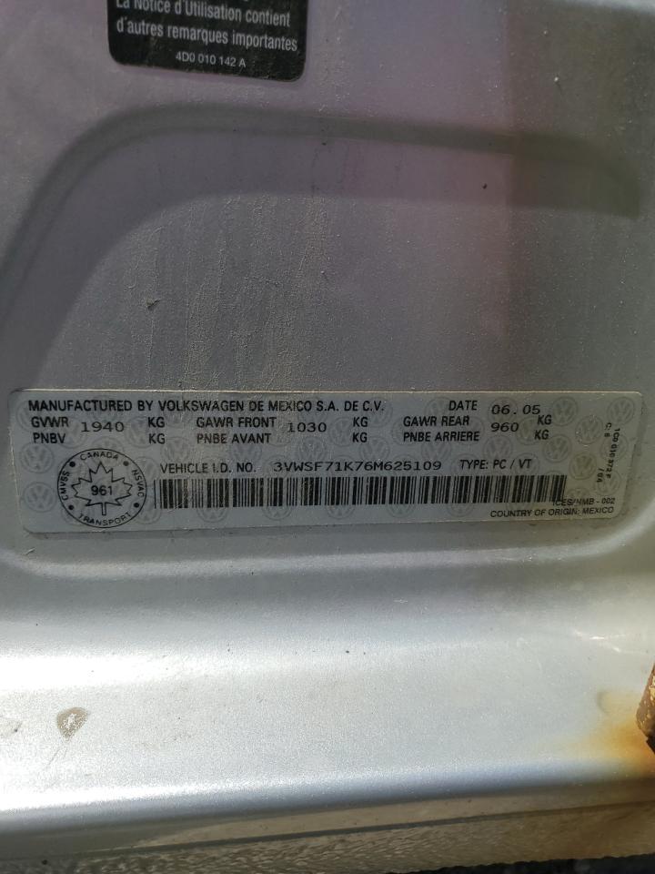 2006 Volkswagen Jetta 2.5 Option Package 1 VIN: 3VWSF71K76M625109 Lot: 63769044