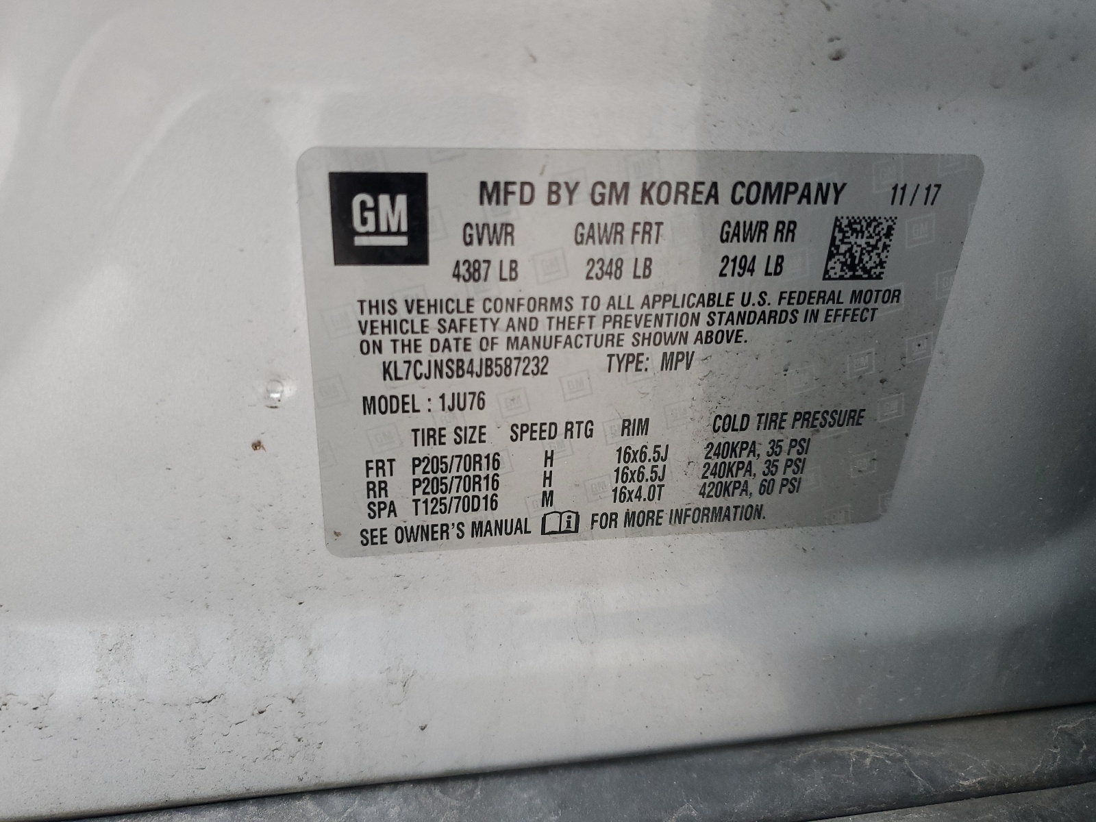 KL7CJNSB4JB587232 2018 Chevrolet Trax Ls