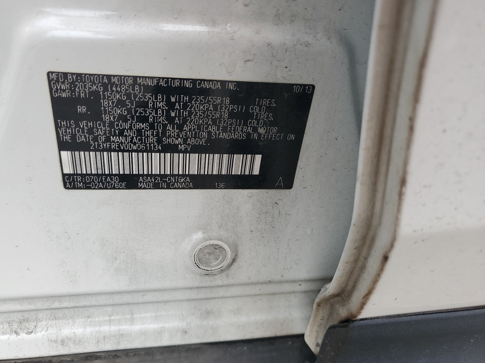 2T3YFREV0DW061134 2013 Toyota Rav4 Limited