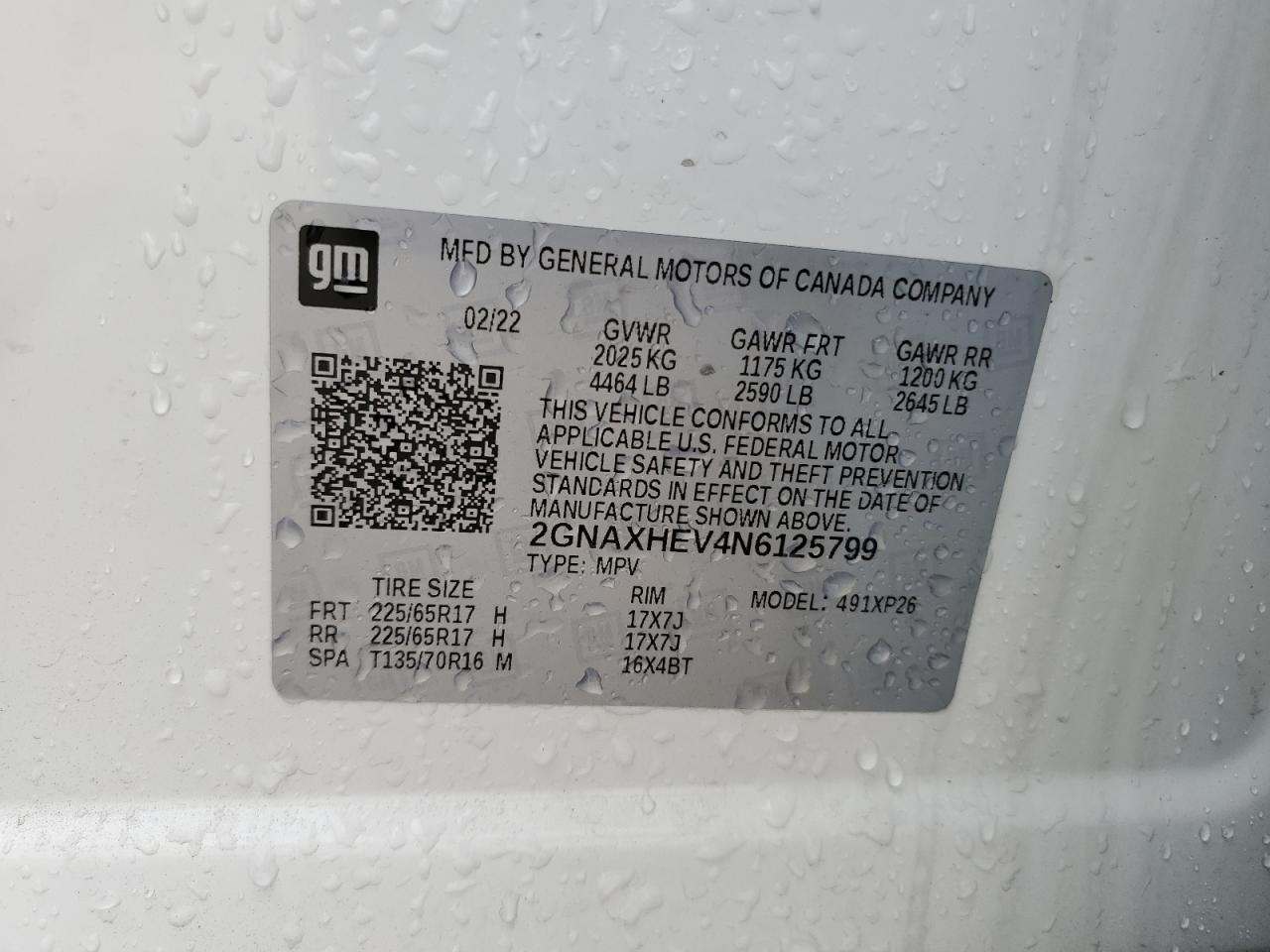 2022 Chevrolet Equinox Ls VIN: 2GNAXHEV4N6125799 Lot: 64144184