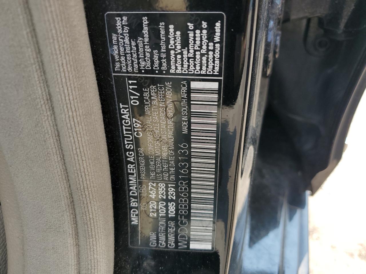 2011 Mercedes-Benz C 300 4Matic VIN: WDDGF8BB6BR163136 Lot: 62221124