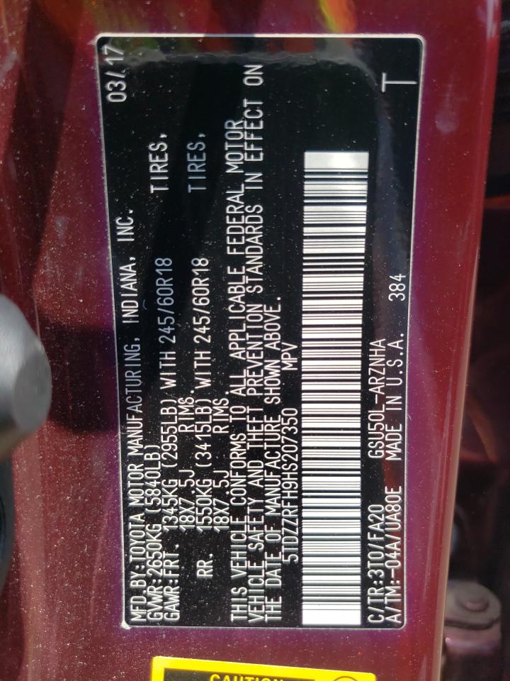 2017 Toyota Highlander Le VIN: 5TDZZRFH9HS207350 Lot: 64406514