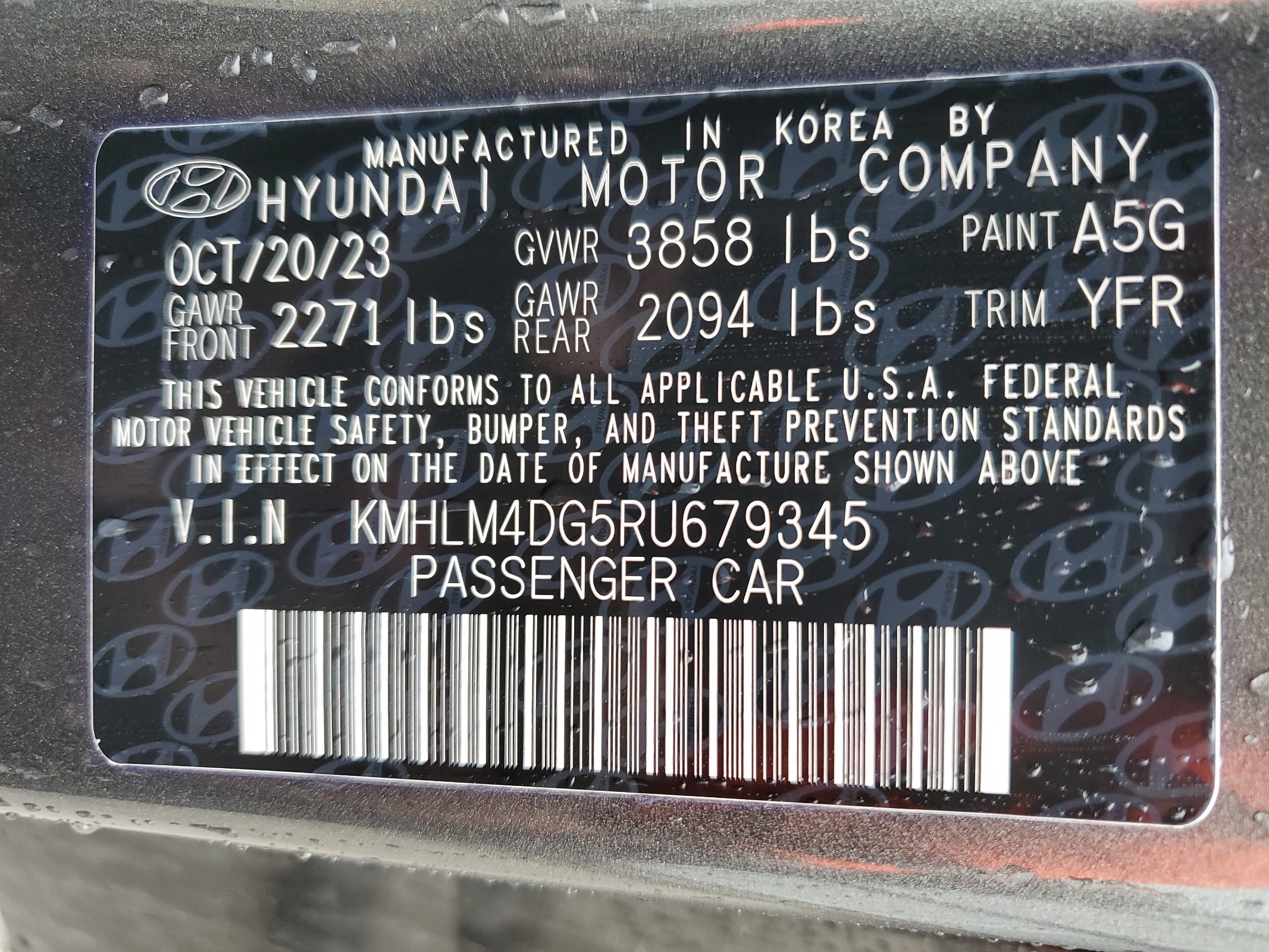 KMHLM4DG5RU679345 2024 Hyundai Elantra Sel