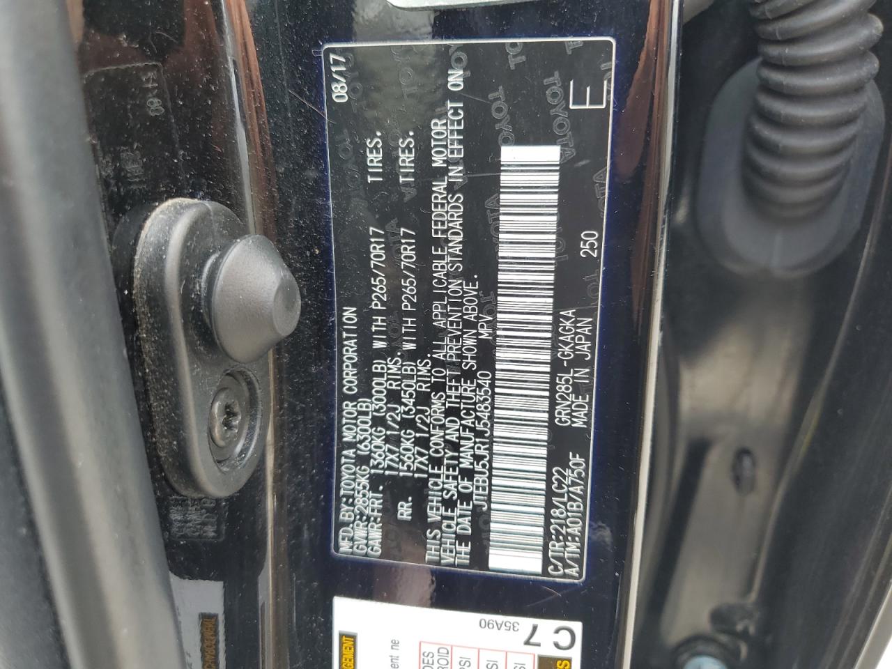 2018 Toyota 4Runner Sr5/Sr5 Premium VIN: JTEBU5JR1J5483540 Lot: 63833634