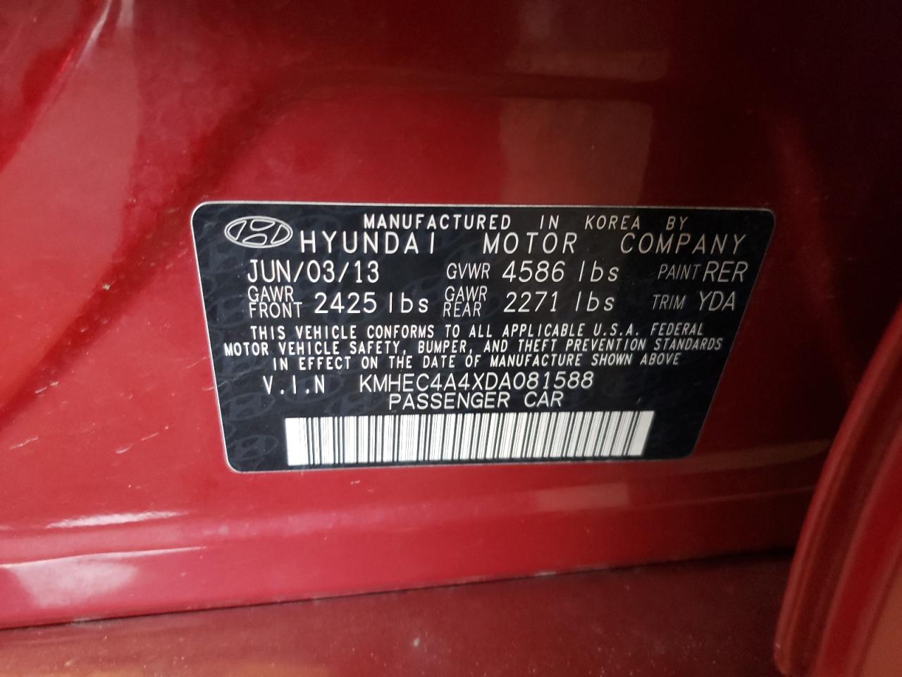 2013 Hyundai Sonata Hybrid VIN: KMHEC4A4XDA081588 Lot: 62731854