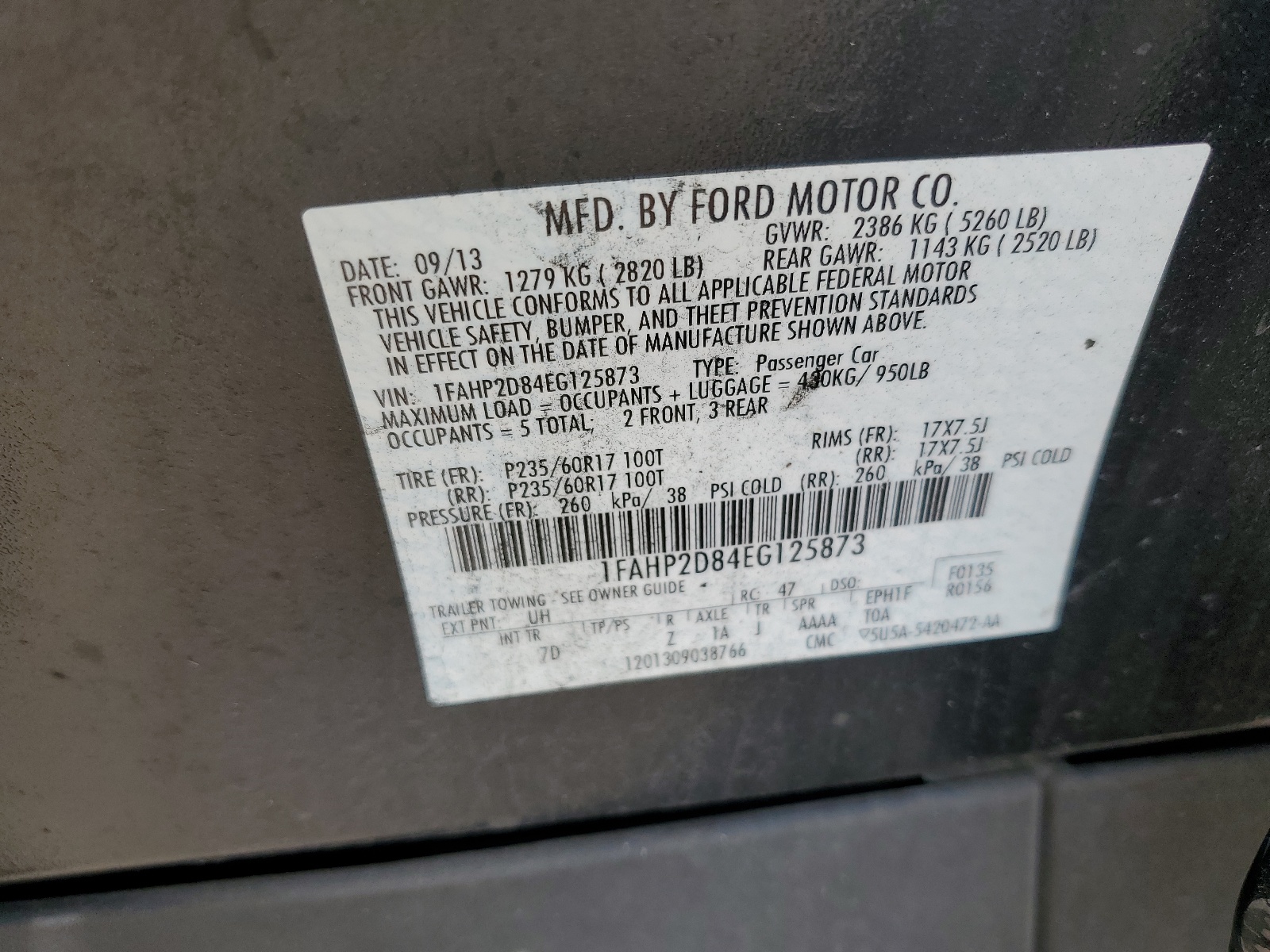 1FAHP2D84EG125873 2014 Ford Taurus Se