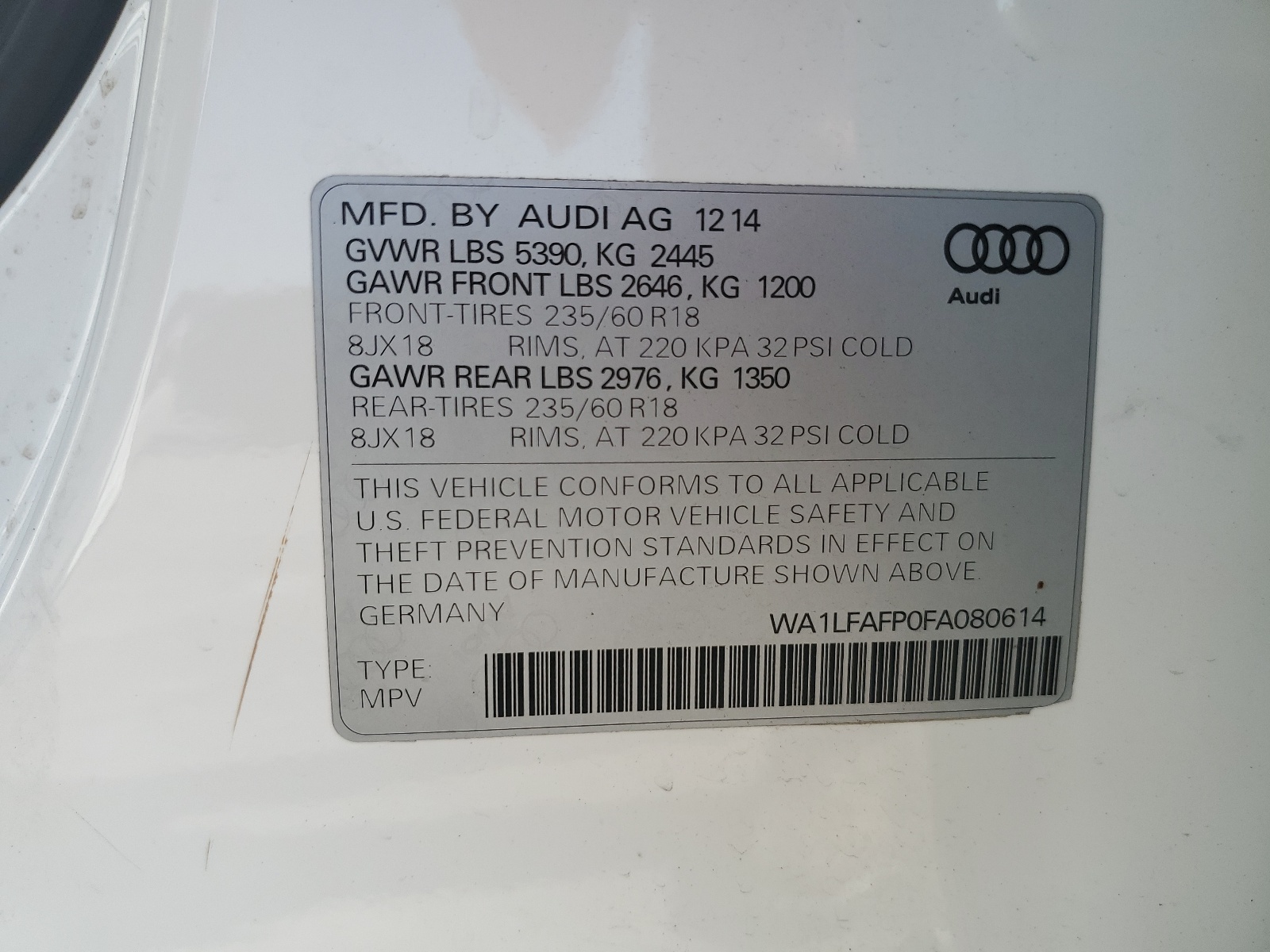 WA1LFAFP0FA080614 2015 Audi Q5 Premium Plus