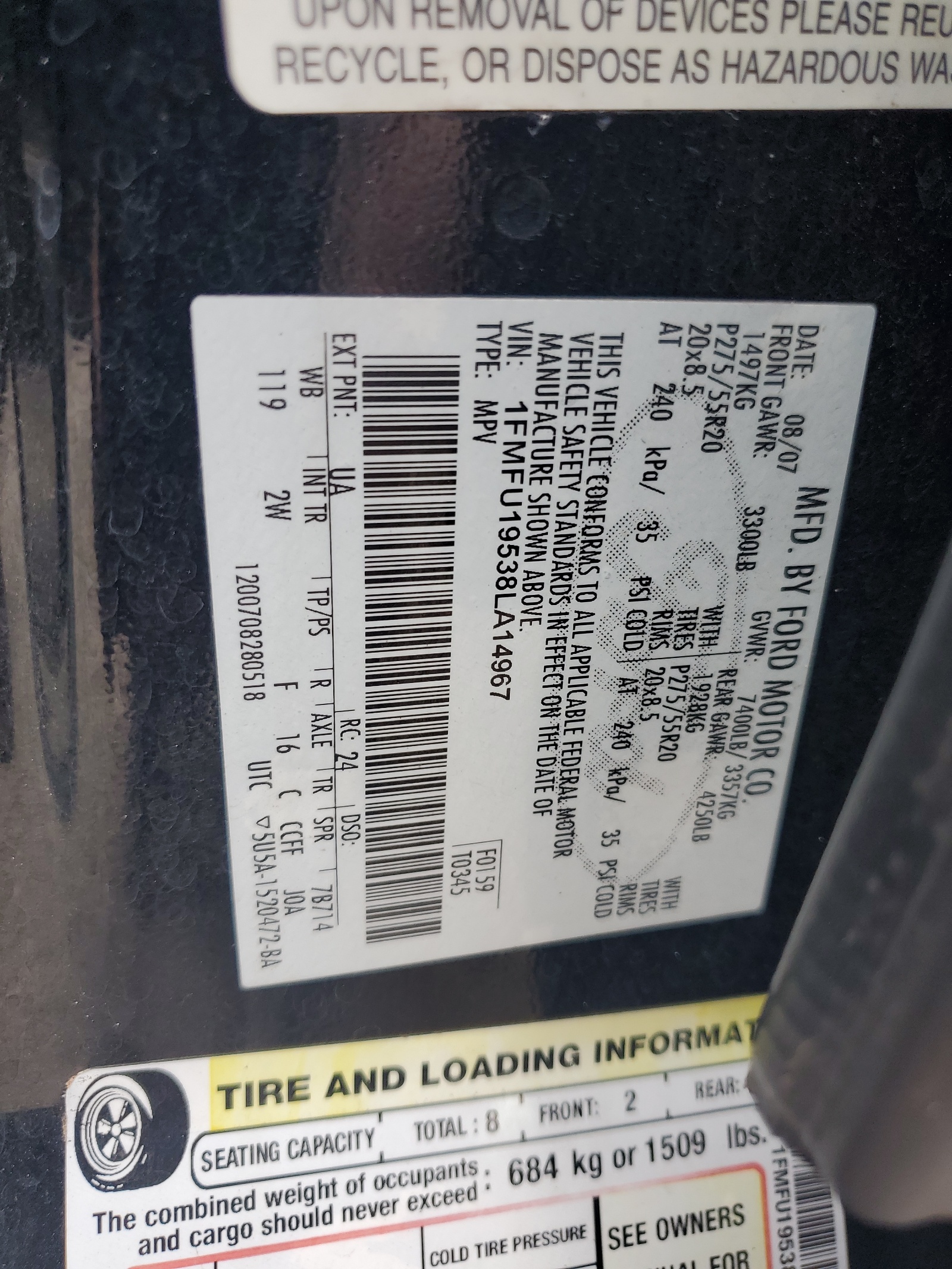 1FMFU19538LA14967 2008 Ford Expedition Limited