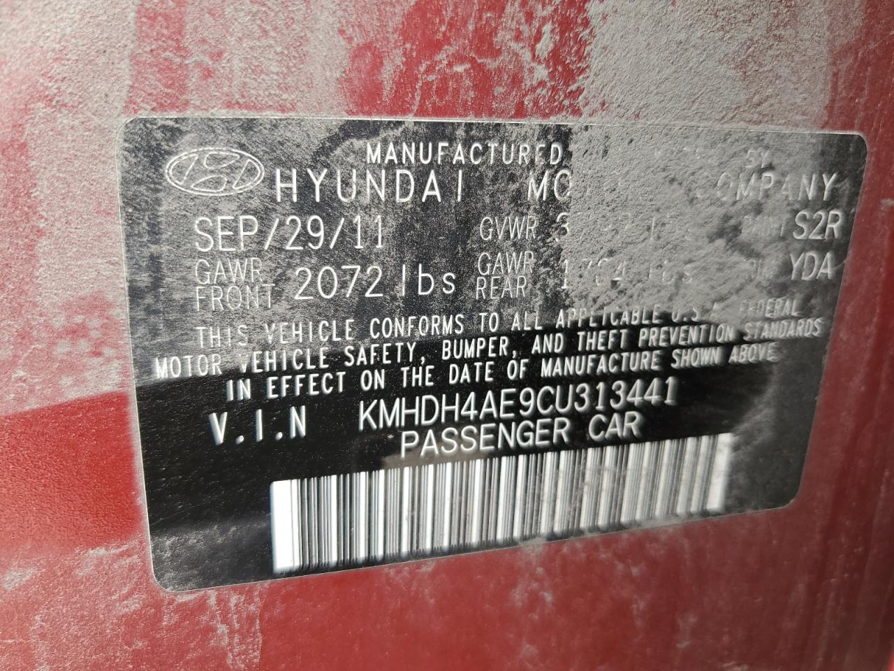 2012 Hyundai Elantra Gls VIN: KMHDH4AE9CU313441 Lot: 63215204