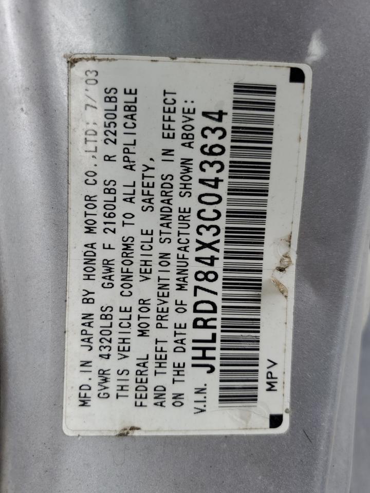 2003 Honda Cr-V Lx VIN: JHLRD784X3C043634 Lot: 64671304