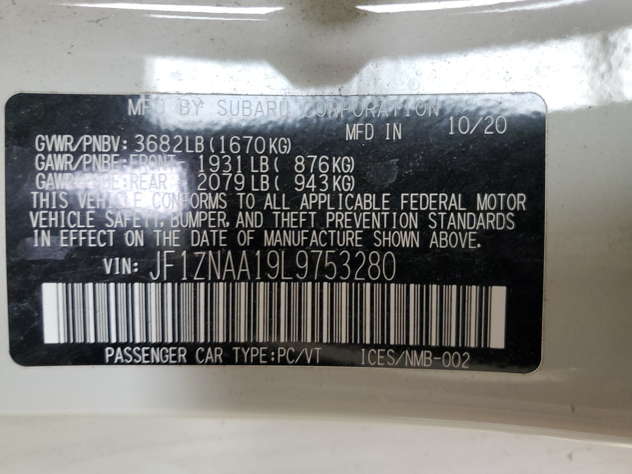 JF1ZNAA19L9753280 2020 Toyota 86