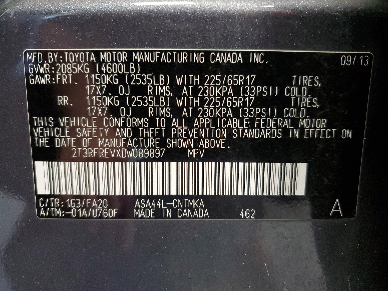 2T3RFREVXDW089897 2013 Toyota Rav4 Xle