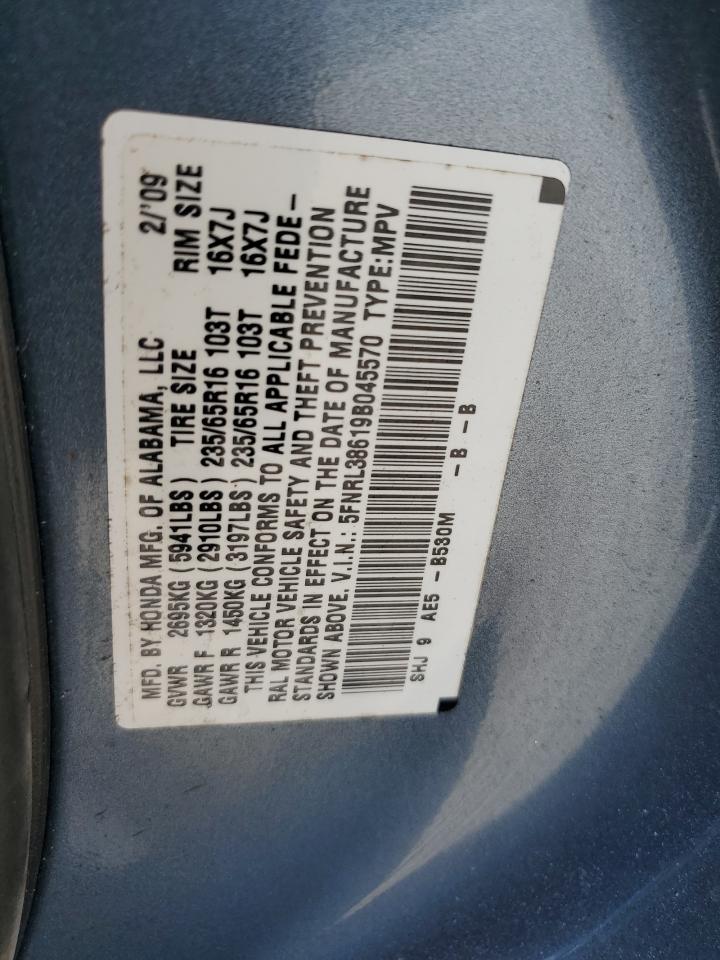 2009 Honda Odyssey Exl VIN: 5FNRL38619B045570 Lot: 63178604