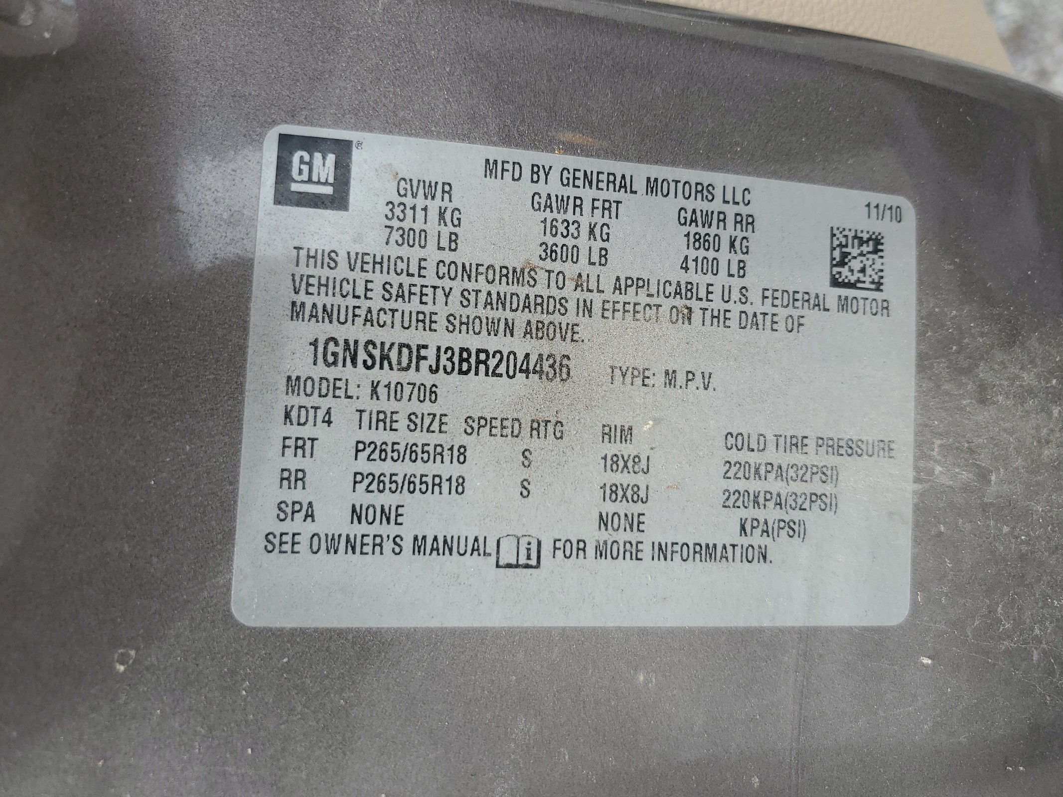 1GNSKDFJ3BR204436 2011 Chevrolet Tahoe Hybrid