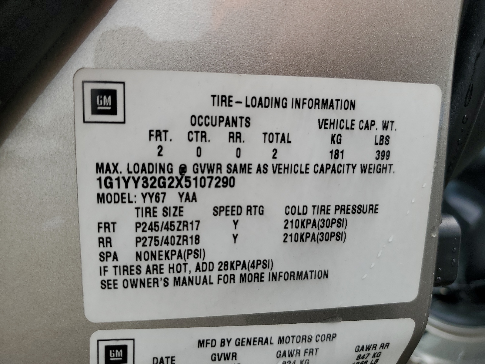 1G1YY32G2X5107290 1999 Chevrolet Corvette