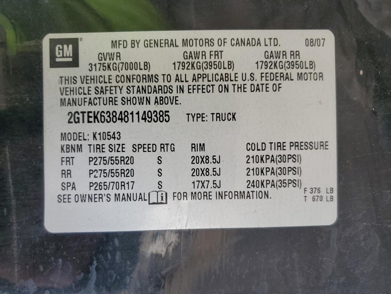 2008 GMC New Sierra K1500 Denali VIN: 2GTEK638481149385 Lot: 62656324