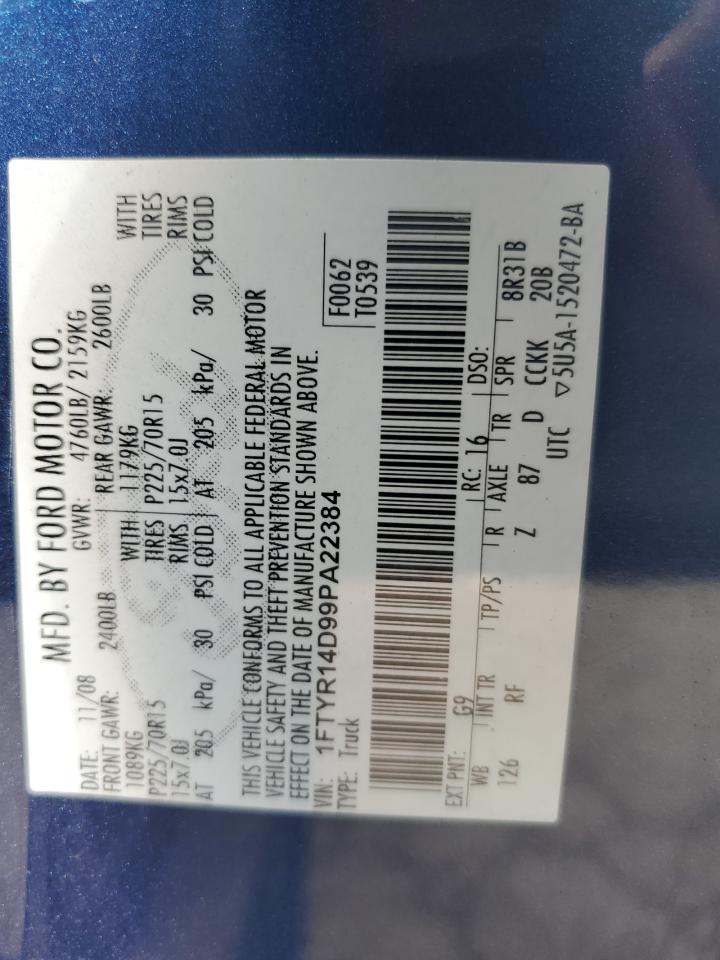 2009 Ford Ranger Super Cab VIN: 1FTYR14D99PA22384 Lot: 61828394