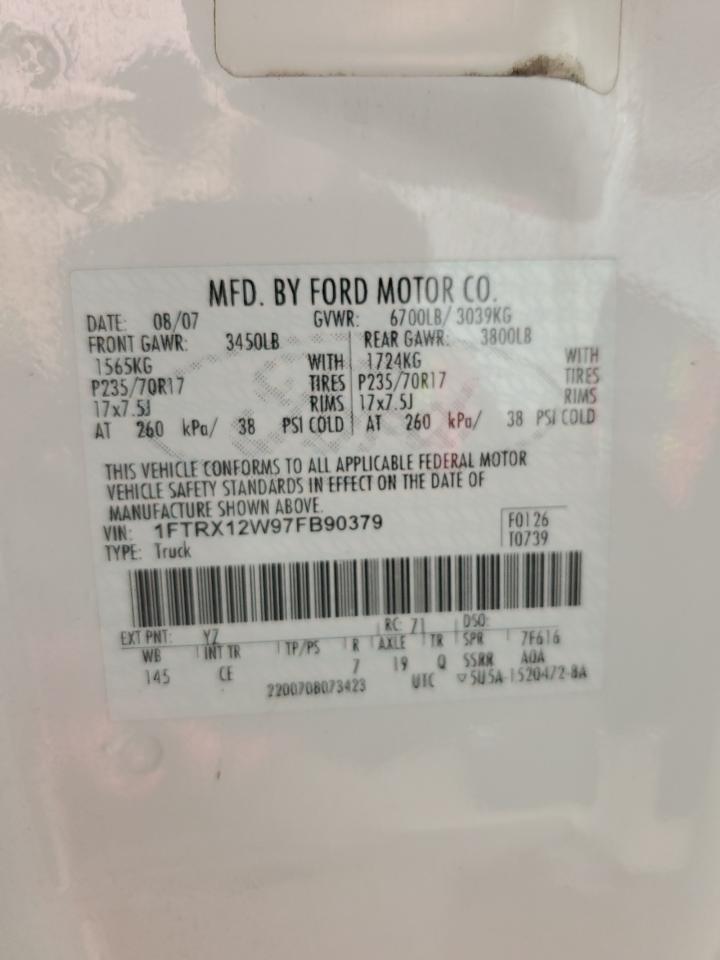 2007 Ford F150 VIN: 1FTRX12W97FB90379 Lot: 61530244