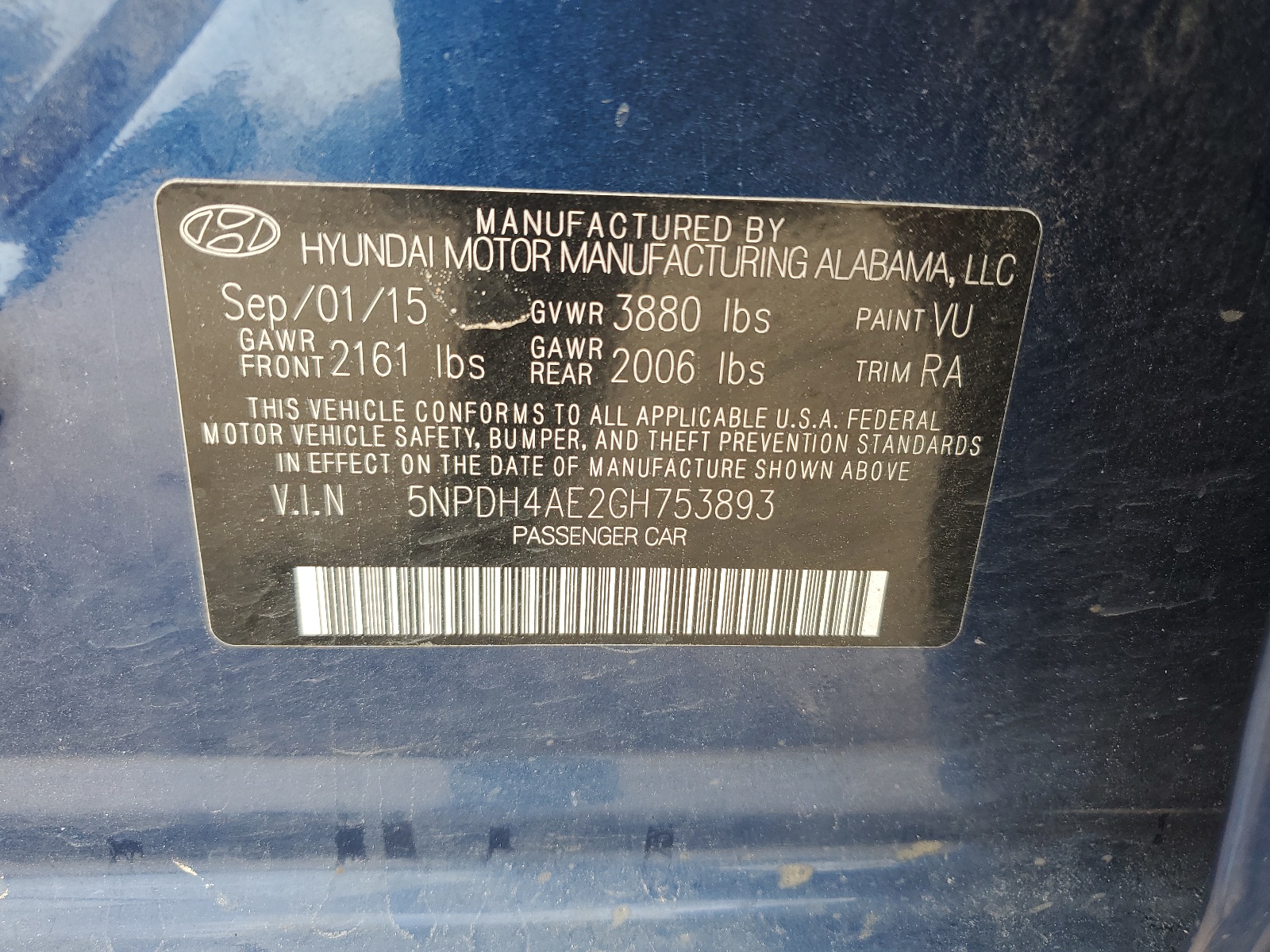 5NPDH4AE2GH753893 2016 Hyundai Elantra Se
