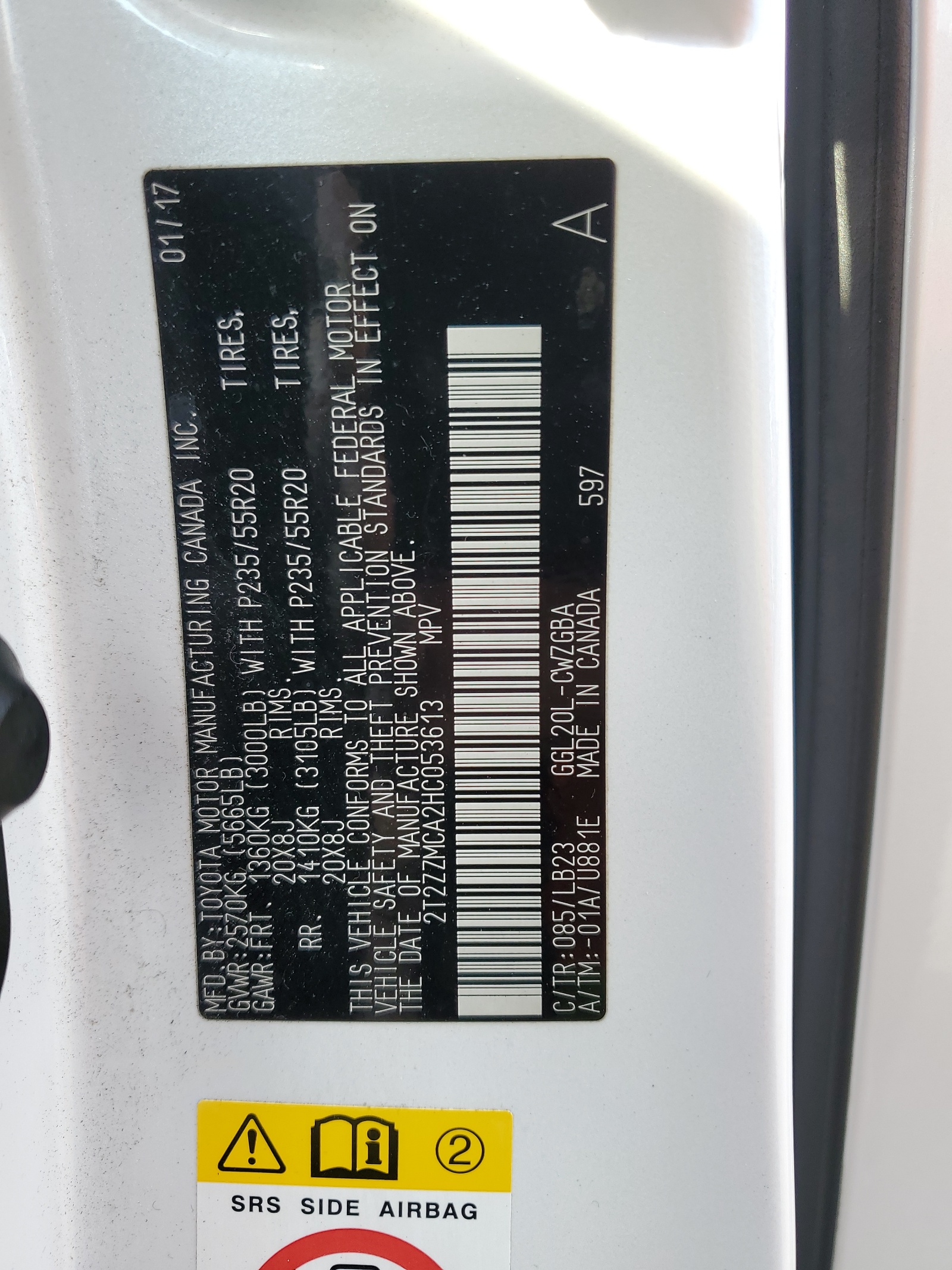 2T2ZZMCA2HC053613 2017 Lexus Rx 350 Base