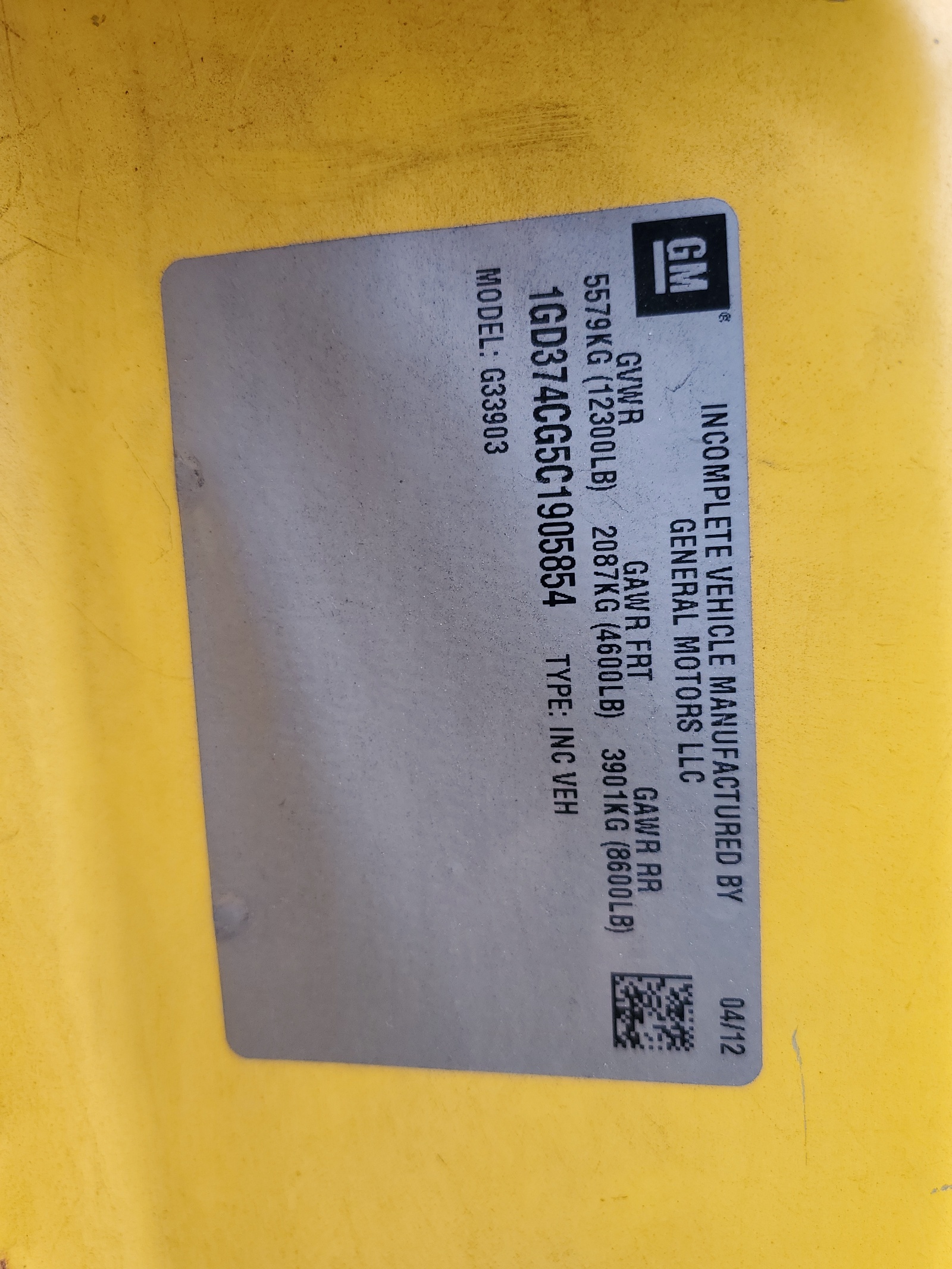 1GD374CG5C1905854 2012 GMC Savana Cutaway G3500