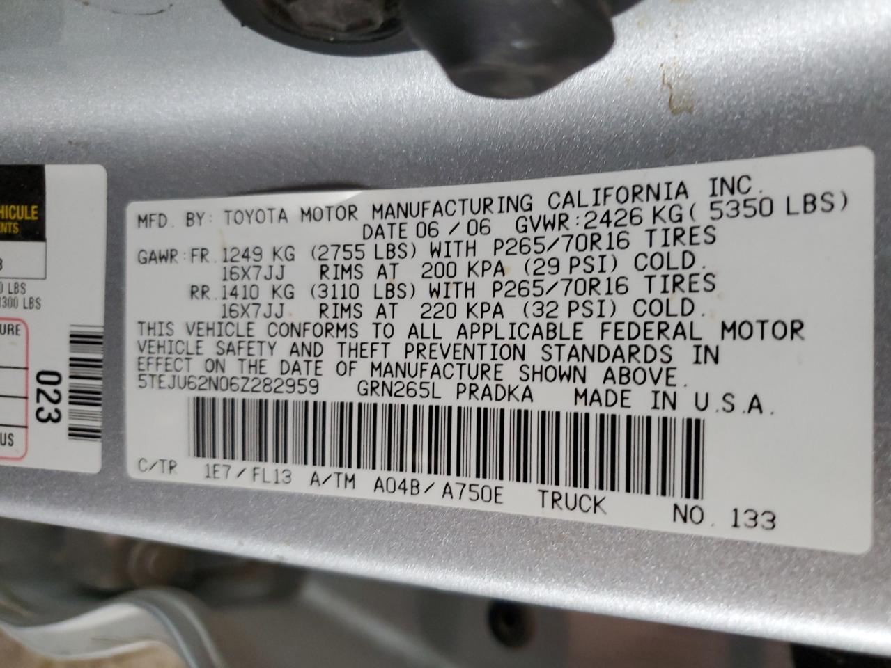 5TEJU62N06Z282959 2006 Toyota Tacoma Double Cab Prerunner