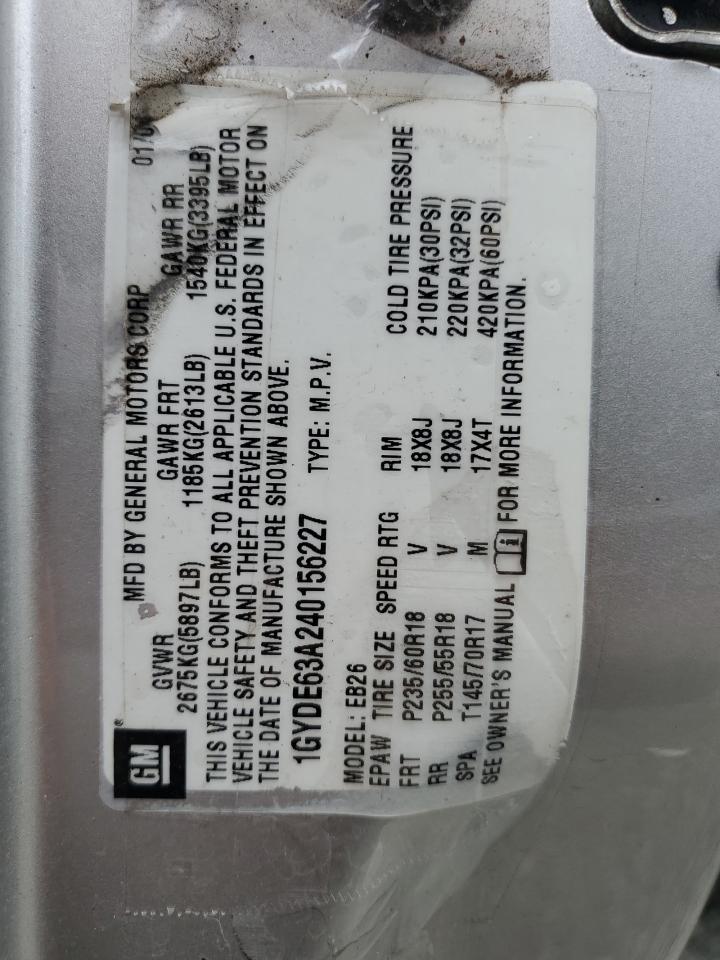 2004 Cadillac Srx VIN: 1GYDE63A240156227 Lot: 65077854