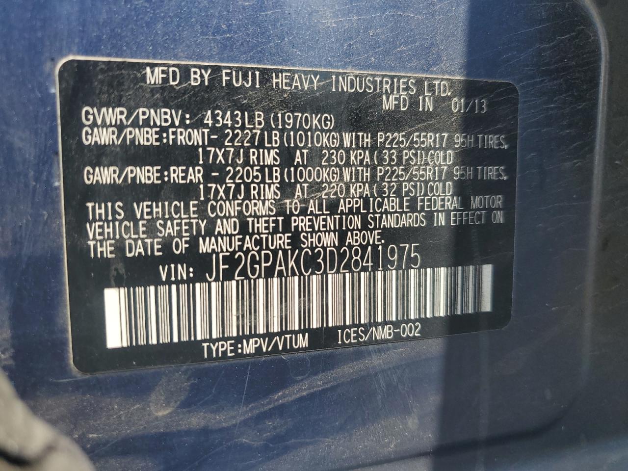 2013 Subaru Xv Crosstrek 2.0 Limited VIN: JF2GPAKC3D2841975 Lot: 62488334