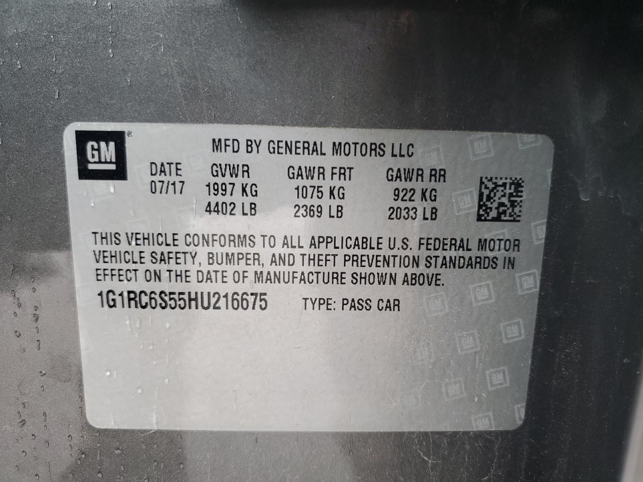 2017 Chevrolet Volt Lt VIN: 1G1RC6S55HU216675 Lot: 63808324