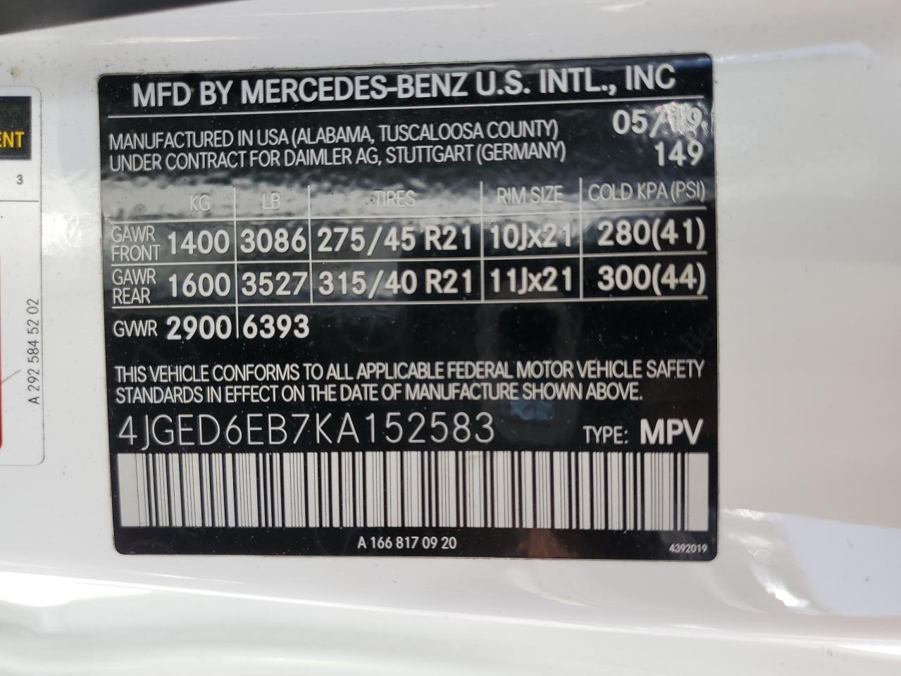 4JGED6EB7KA152583 2019 MERCEDES-BENZ GLE - Image 14