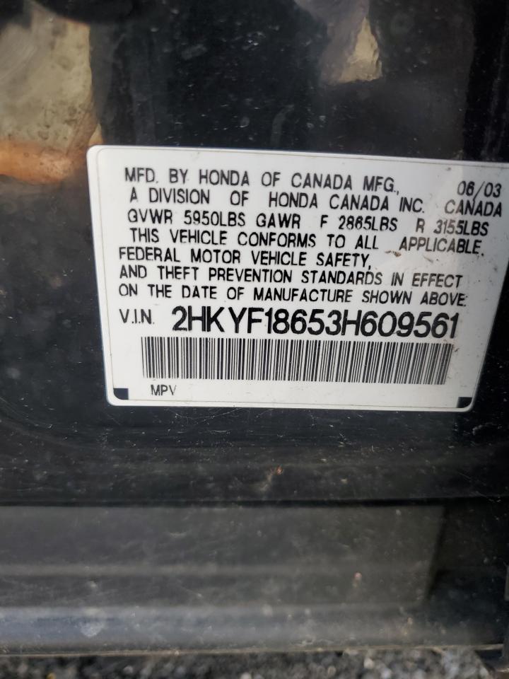 2003 Honda Pilot Exl VIN: 2HKYF18653H609561 Lot: 64763684