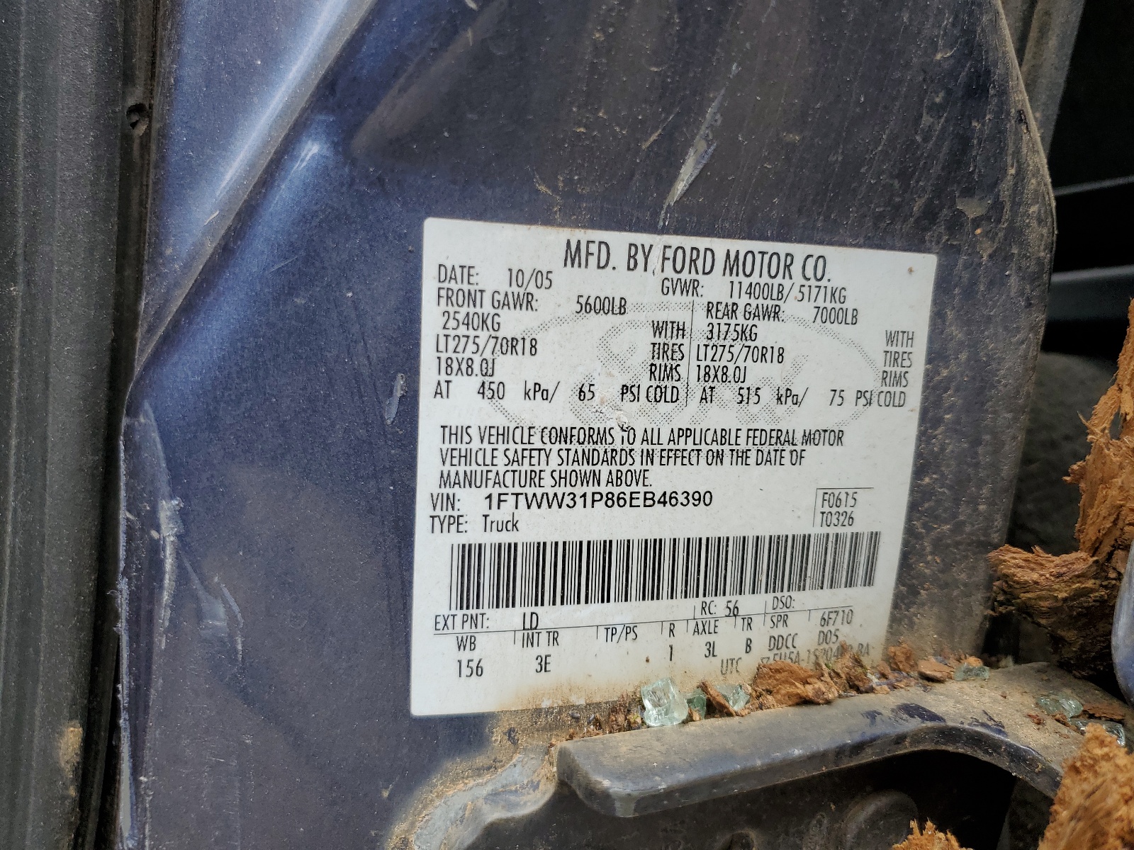 1FTWW31P86EB46390 2006 Ford F350 Srw Super Duty