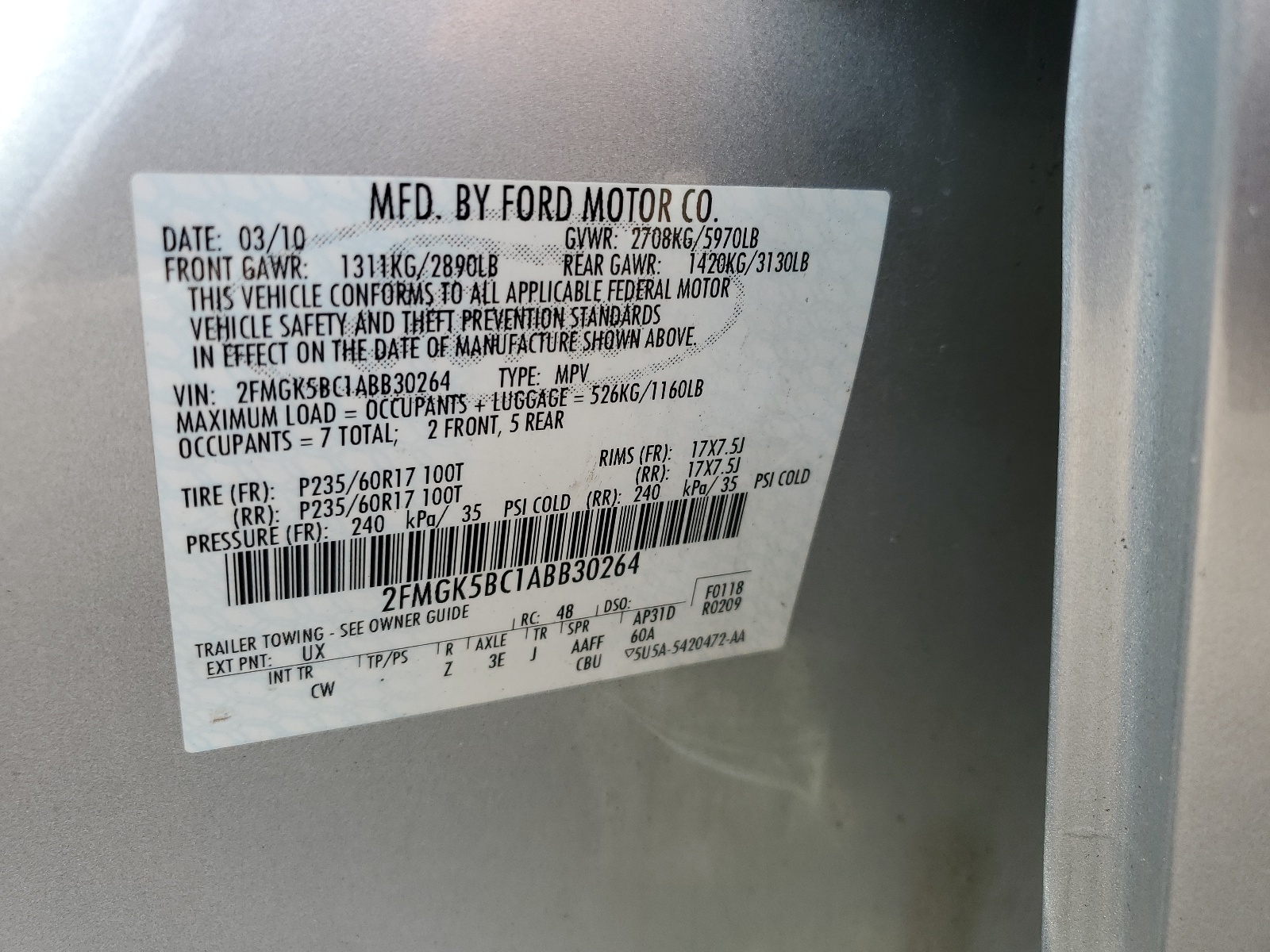 2FMGK5BC1ABB30264 2010 Ford Flex Se