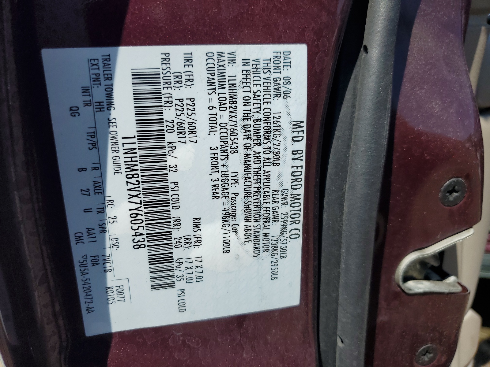 1LNHM82VX7Y605438 2007 Lincoln Town Car Signature Limited