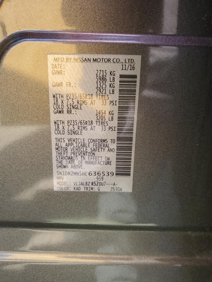 2017 Nissan Pathfinder S VIN: 5N1DR2MN5HC636539 Lot: 64306114