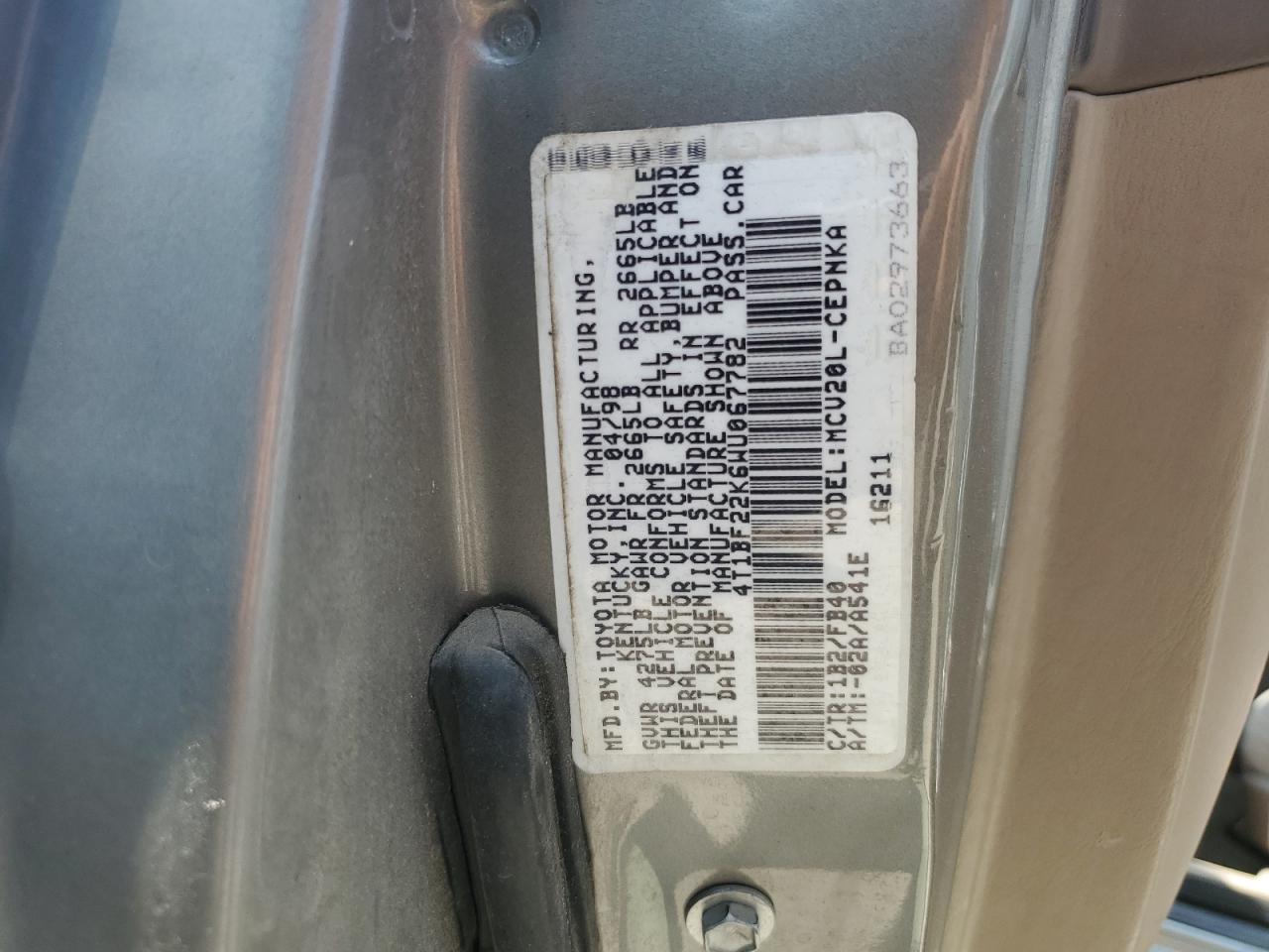 4T1BF22K6WU067782 1998 Toyota Camry Ce