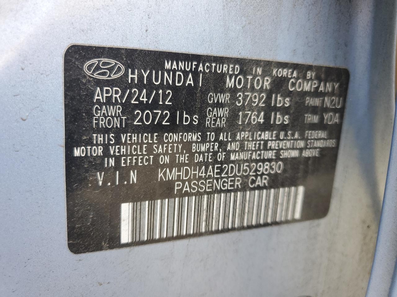 KMHDH4AE2DU529830 2013 Hyundai Elantra Gls