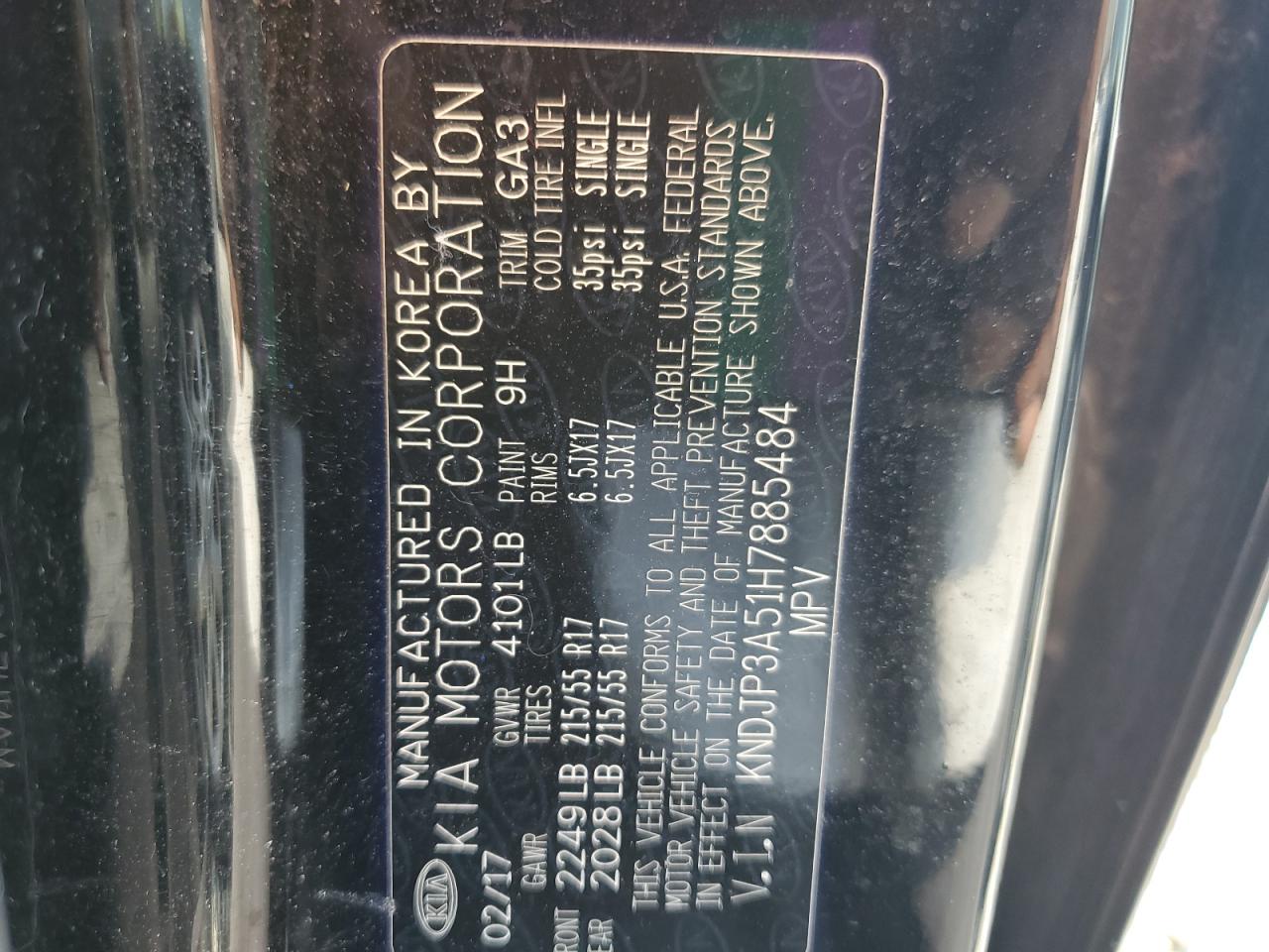 2017 Kia Soul + VIN: KNDJP3A51H7885484 Lot: 65233564