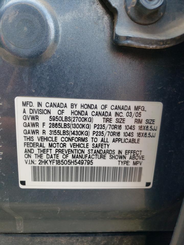 2005 Honda Pilot Exl VIN: 2HKYF18505H549795 Lot: 63824564