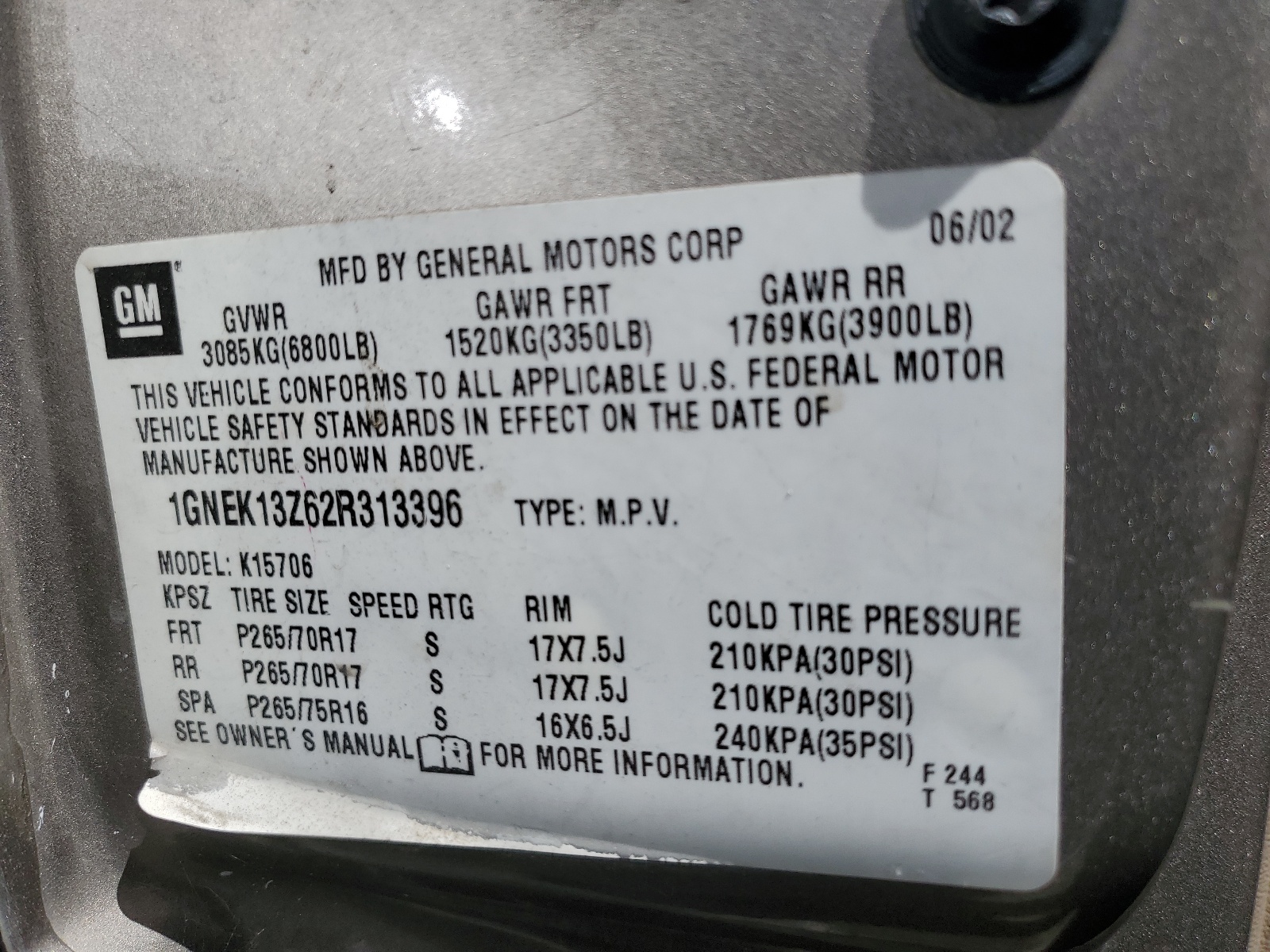 1GNEK13Z62R313396 2002 Chevrolet Tahoe K1500