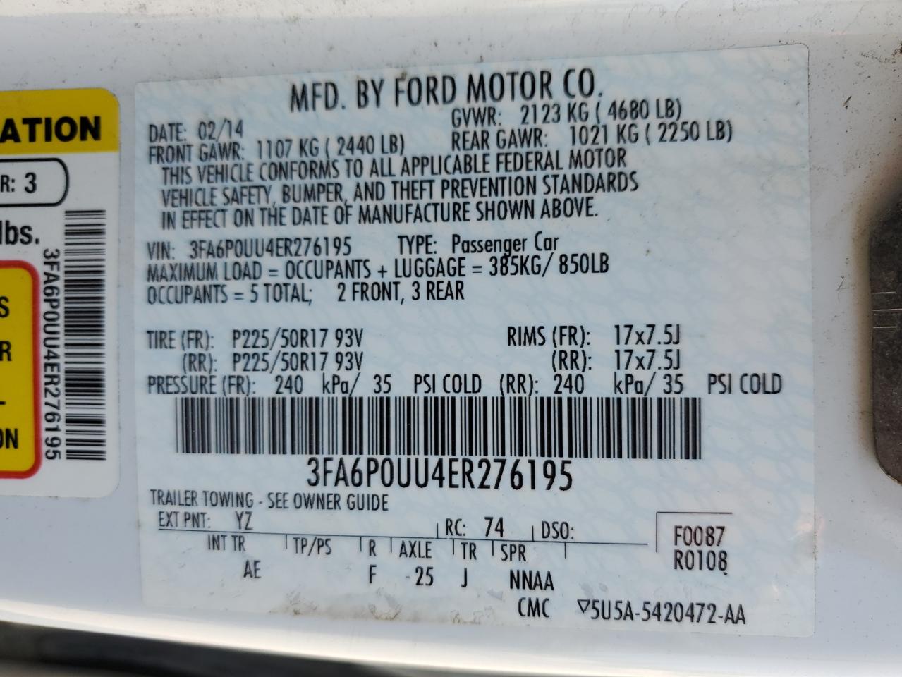 2014 Ford Fusion S Hybrid VIN: 3FA6P0UU4ER276195 Lot: 64391284