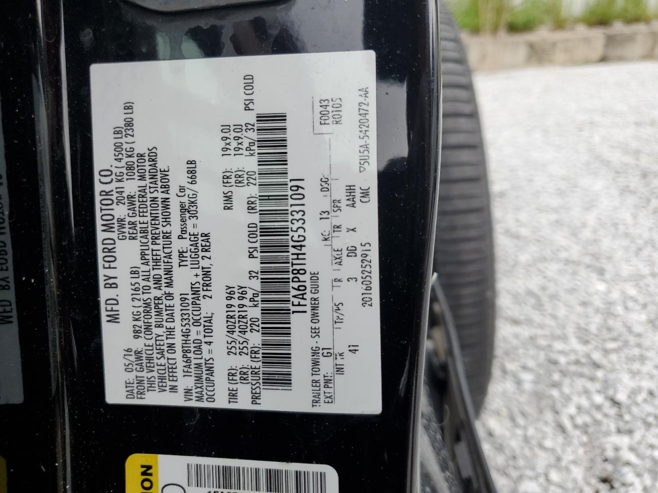 2016 Ford Mustang VIN: 1FA6P8TH4G5331091 Lot: 63063864