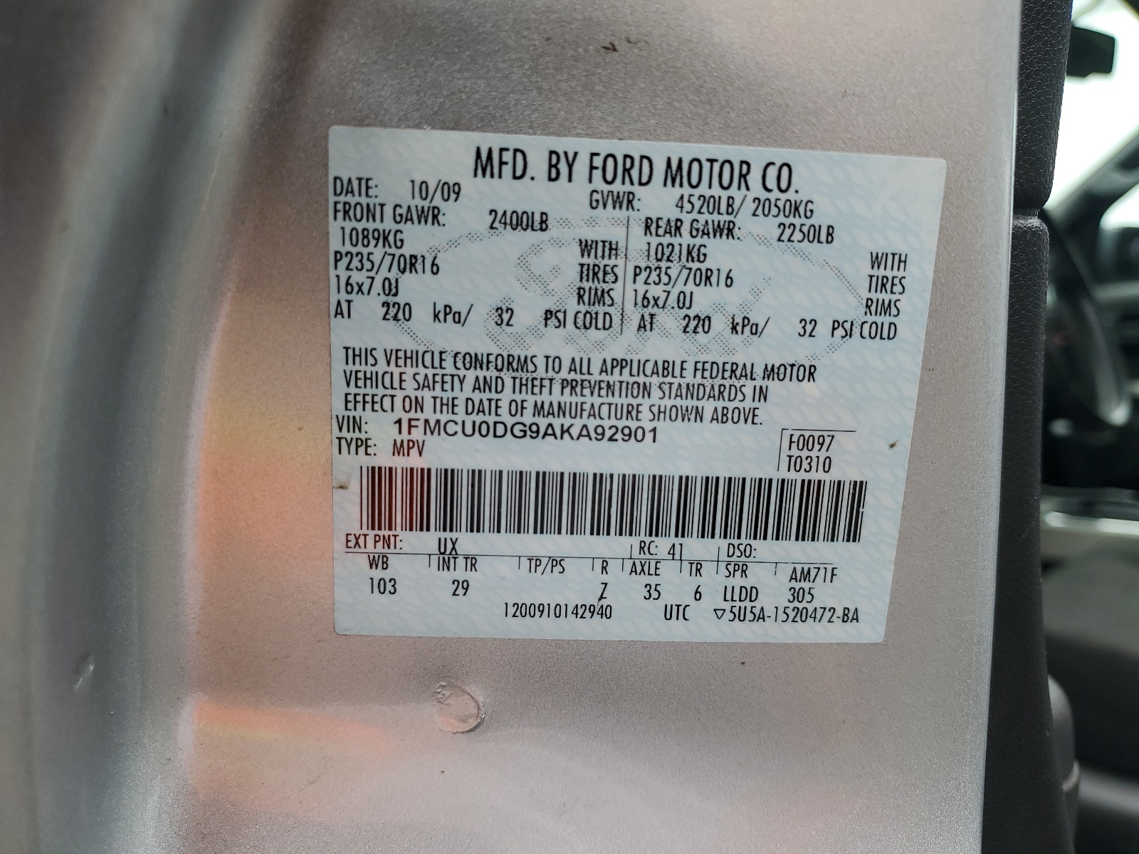 1FMCU0DG9AKA92901 2010 Ford Escape Xlt