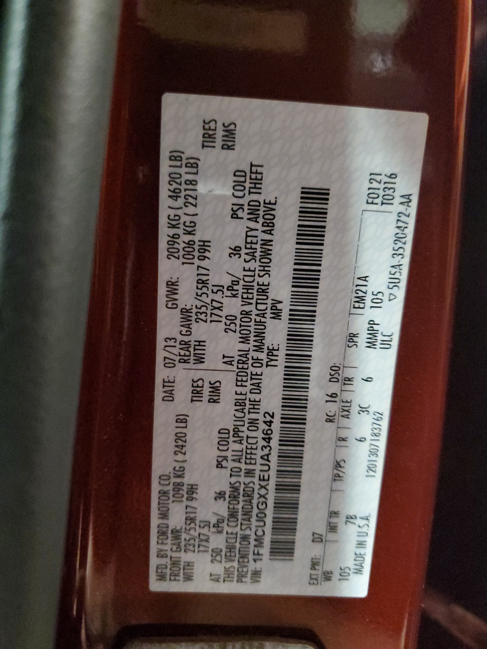 1FMCU0GXXEUA34642 2014 Ford Escape Se