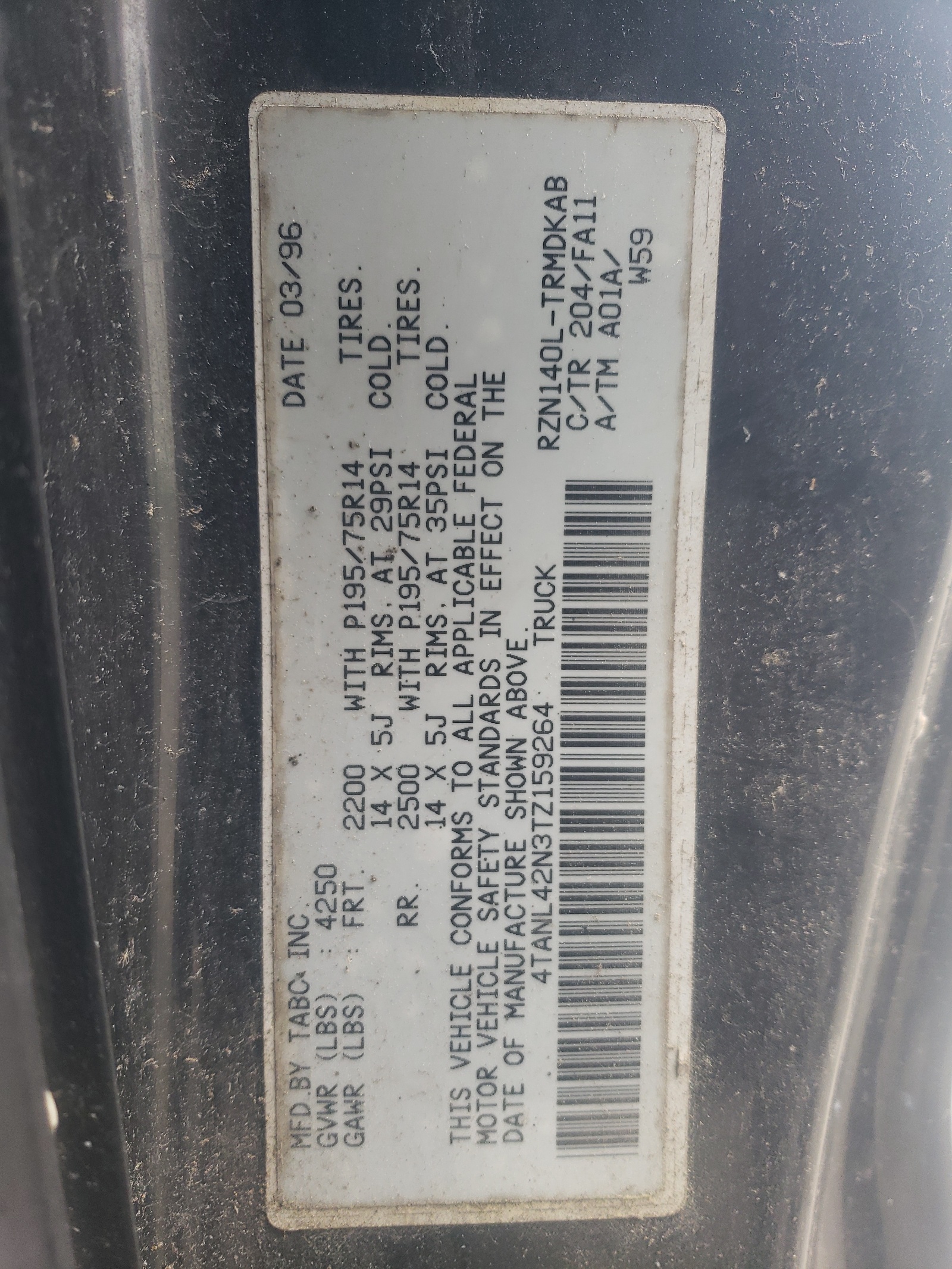 4TANL42N3TZ159264 1996 Toyota Tacoma