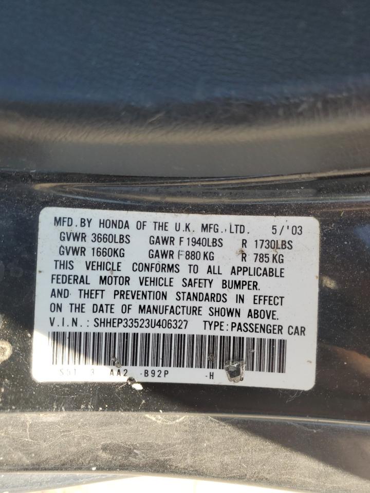 2003 Honda Civic Si VIN: SHHEP33523U406327 Lot: 65069904